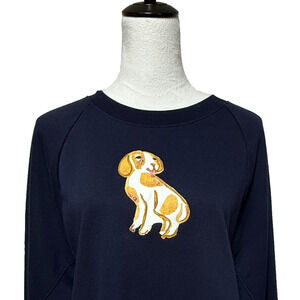 Talbots Top Womens Large Blue Dog Puppy Long Sleeve Pullover Shirt